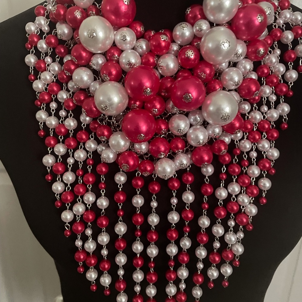 Fashion Jewelry Red and Silver Statement Necklace